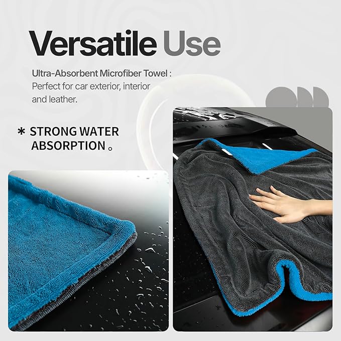 Extra Large Car Drying Towel, 36 Inches, 1300gsm,Super Absorbent Polyamide, Double-Twisted Design