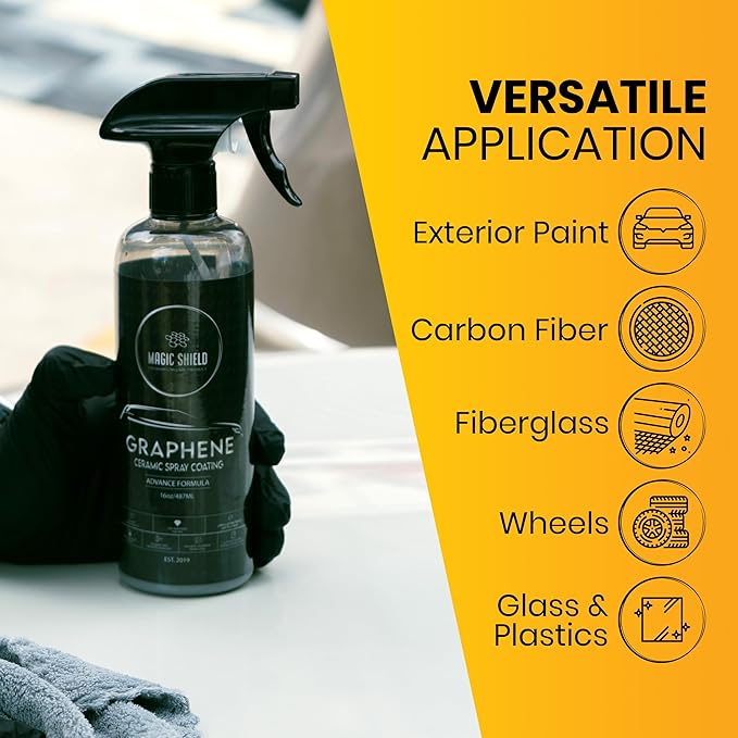 Magic Shield Graphene Ceramic Spray Coating - LAST SO LONG! Quick & Easy for Cars, Motorcycles, Boats & More - Professional-Grade Sealant for Maximum Gloss & Shine - Waterless Wash & Wax - 16oz Bottle