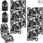 Hahafelt 2 Pack Car Seat Towel Covers with Storage Bag, 63 x 32 Inch Universal Non Slip Waterproof Sweat Protector for Car Truck, Gym Swimming Running, Machine Washable (Black White Abstract)