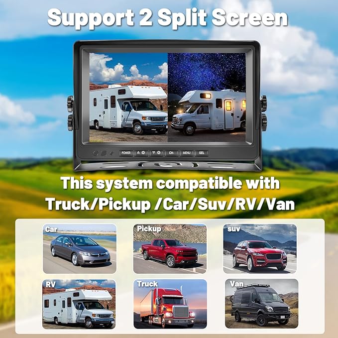 9 Inch DVR Car Monitor Dual Backup Camera Kit HD 1080P Night Vision IP69 Waterproof Rear View Cam 2 Split Screen Back Up Camera Kit for Car/Truck/Trailer/RV/Pickup 12-35V with 32G SD Card