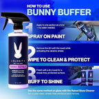 Bunny Buffer Bundle, Waterless SiO2 Ceramic Car Wash & Protect Kit with Auto Body Clean and Protect Spray, Glass Cleaner, & 4 Microfiber Towels, Spray and Wipe Car Detailing Kit, 6 Piece Set