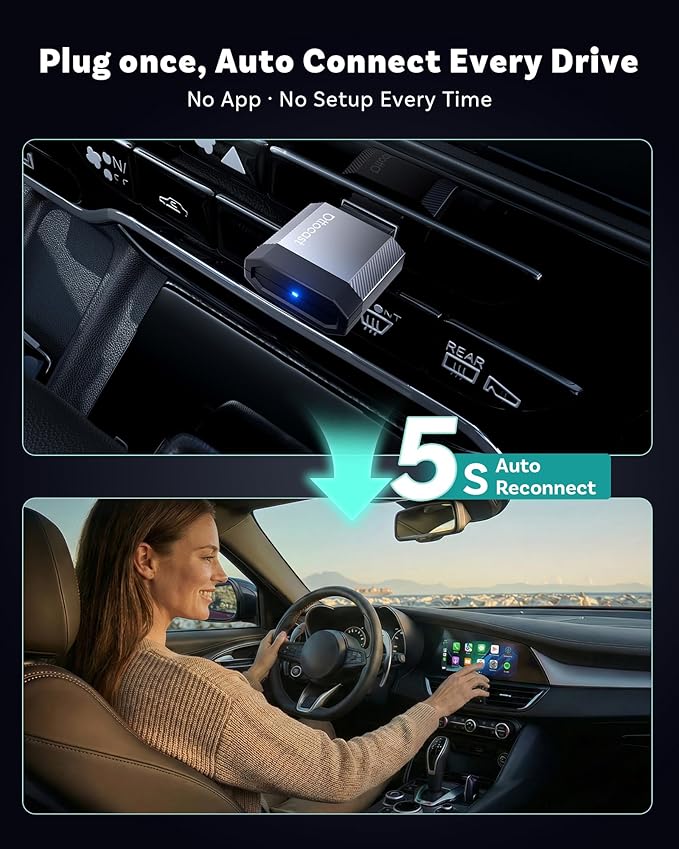 OTTOCAST Mini Nova 2 in1 Wireless CarPlay Android Auto Adapter 2026, Plug & Play USB Dongle, Fast Auto Connect, 5GHz Stable Connection, for OEM Wired CarPlay/Android Auto Cars