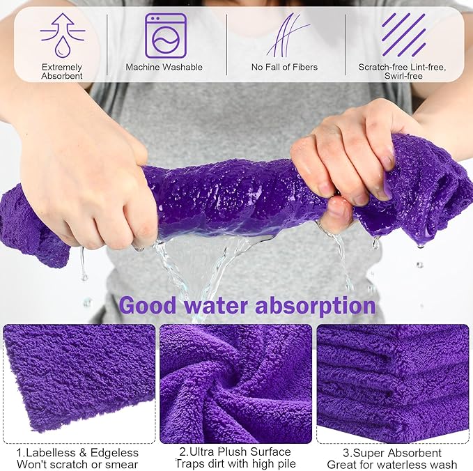 Tallew 15 Pcs 15 Pcs Car Microfiber Towels Buffing Drying Wash Cleaning Cloths Plush Large Towels Thick Care Polishing Detailing Waxing Scratch Proof Towel, 15.75 x 15.75 Inch (Purple)