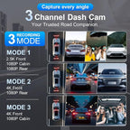 4K 3 Channel Dash Cam Front and Rear - Dash Camera for Cars - 5.8GHz WiFi GPS dashcam with IR Night Vision, 2.5K+1080P*2 Triple Car Camera 3.16" IPS, 32GB Card, G-Sensor, 24H Parking Mode