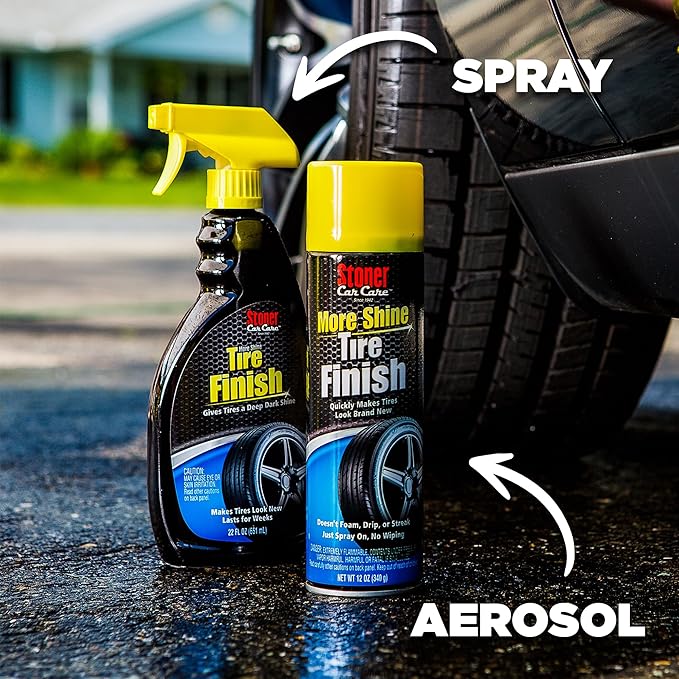 Stoner Car Care 91094-2PK More Shine Tire Finish – Tire Shine Spray Restores Deep Matte Black Finish with Long-Lasting Rain-Resistant Protection, Dry-to-Touch – 12 oz (Pack of 2)