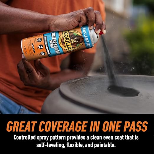 Gorilla Waterproof Patch & Seal Rubberized Sealant Spray, Black, 16 Ounce (Pack of 6) - Seals Out Water, Air, and Moisture