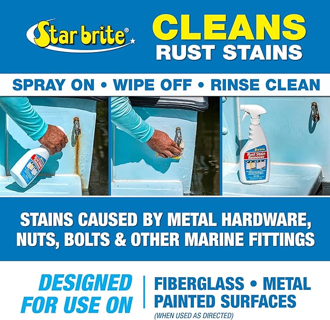 STAR BRITE Rust & Corrosion Stain Remover - Fast-Acting Spray for Fiberglass, Vinyl, Fabric, Metal & Painted Surfaces - Also Removes Sprinkler Stains 22 OZ (089222P)
