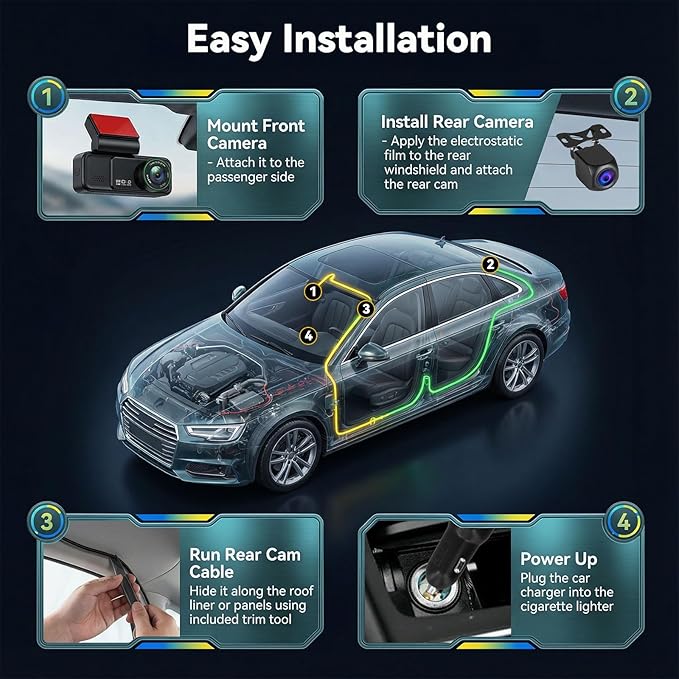 SIXTOP 4K Dash Cam Front and Rear, 4K+2K Dual Dash Camera for Cars, ADAS, 5.8GHz WiFi GPS 64GB Card Included, Night Vision, 3.16'' IPS Screen G-Sensor 24H Parking Mode Loop Recording Wide Angle