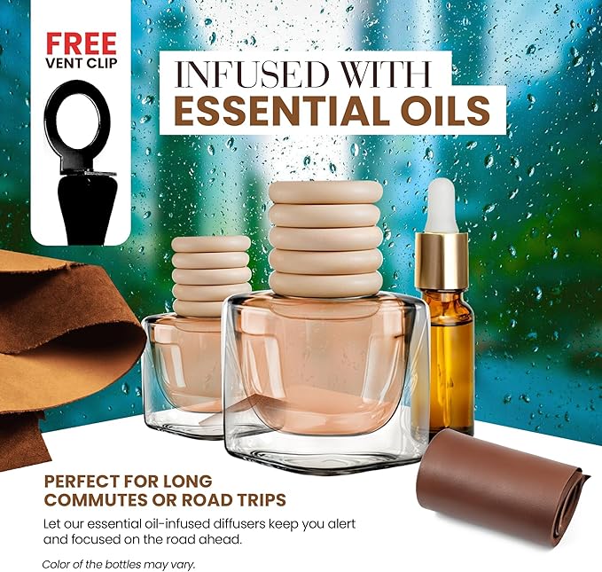 Leather Musk Car Air Freshener | Hanging Car Freshener with Vent Clip | New Car Fragrance, Slow-Release Aroma Technology, Adjustable Scent Intensity | Premium Interior Accessories by Perfa