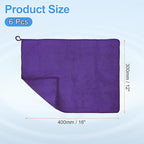 HARFINGTON 6 Pack Microfiber Cleaning Cloth, 16" x 12" Multi-Functional Cleaning Towels Reusable Absorbent Rags with Hook for Car Wash Kitchen Household Window Clean, Purple