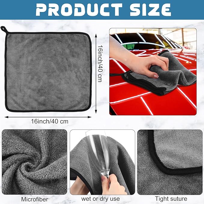Tallew 50 Pcs Microfiber Towels:16"x16" Microfiber Drying Towels Bulk Micro Fiber Car Cleaning Cloth for Cars Drying Washing Polishing Office Windows Cleaning Household Supplies (Gray)