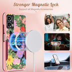 for Moto G Power 5G 2024 Case - Compatible with MagSafe Women Girls Cute Magnetic Phone Cover Girly Cat Flower Floral Heavy Duty Shockproof Design for Motorola Moto G Power 5G 2024 Cases