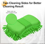 HARFINGTON Car Wash Sponge 8.7" x 4.3" Chenille Microfiber Mitt Scratch-Free Absorbent Scour Scrubber Cleaning Sponge for Washing Detailing on Cars, Trucks, SUV, Boats, RVs, Green