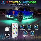 MICTUNING N8 RGBW Underglow Chasing Lights for Car with Remote & Key Fob Dual Control, IP68 Waterproof Rigid Aluminum LED Light Bar, Exterior Neon Accent Underbody Light Kit Multicolor Mode