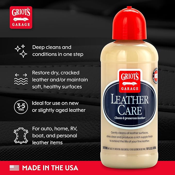 Griot's Garage Leather Care, Car Seat Cleaner and Conditioner for Upholstery, Furniture, Clothing, and More, 11142, 16oz