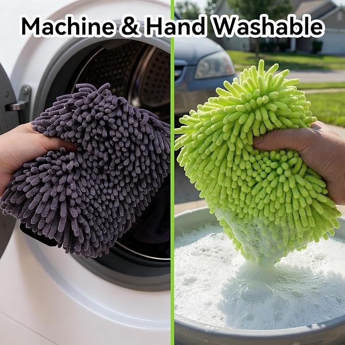 4Pack Large Microfiber Car Wash Mitts, Ultra Absorbent & Lint-Free Wash Mitts for Car Washing, SUVs, Motorcycles & Household Cleaning - Car Wash Accessories Kit, Green