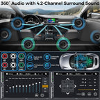 7" Double Din Car Stereo Compatible with Wireless Apple CarPlay & Android Auto, 240W 4.2-Channel Dual Subwoofer Ports, Touchscreen, Bluetooth 5.3, Mirrorlink, Backup Camera, FM/AM Car Radio