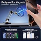 Ultra Magnetic Long-Arm Phone Holder Stand, Fits for MagSafe Car Mount Bracket【Windshield+Vent+Dash】, 360° Rotation Adjustable Strong Magnets Car Mount Desk Office Phone Cradle Holder, Black