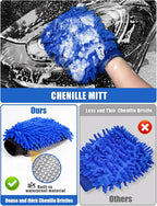 15°Curved Car Wash Brush with Long Handle Kit, 55-Inch 4-Section Extendable Pole with Replacement Head, Chenille Mitt, Tire & Wheel Hub Brushes, Towel, Storage Bag for Car, RV, Truck [Scratch Free]