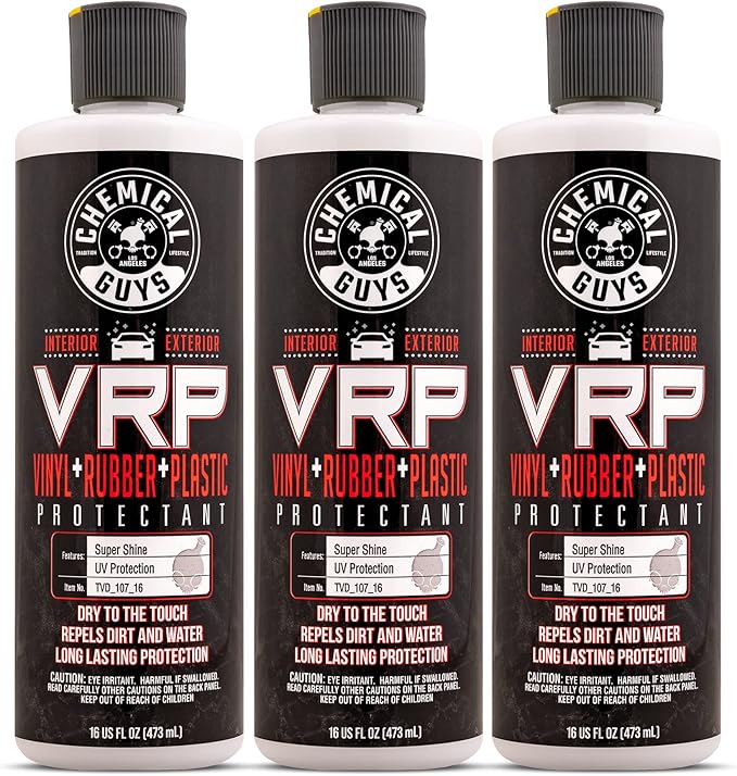 Chemical Guys TVD_107_1603 V.R.P. Vinyl, Rubber and Plastic Non-Greasy Dry-to-The-Touch Long Lasting Super Shine Dressing for Tires, Trim and More, 16 fl oz (3 Pack) and Chemical Guys MIC493 Chenille Premium Scratch-Free Microfiber Wash Mitt, Lime Gree...