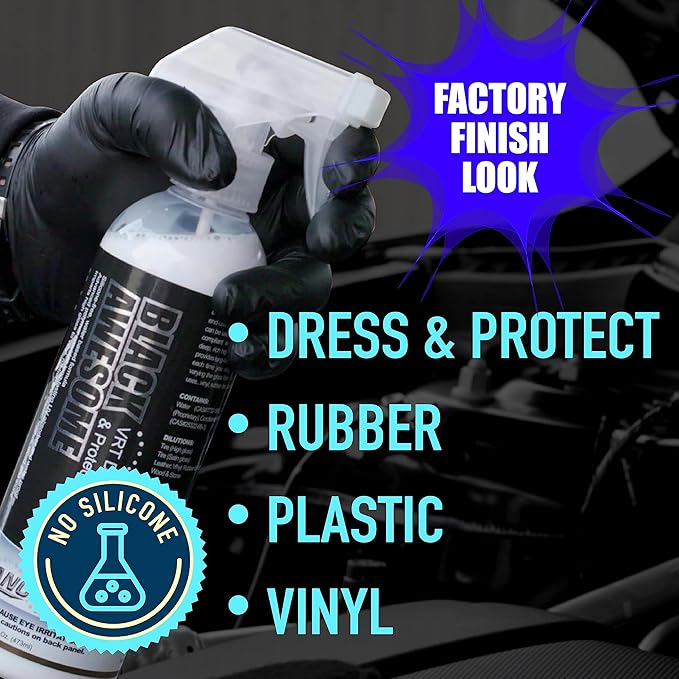 Nanoskin BLACK AWESOME Silicone-Free VRT Dressing Protectant 55 Gallons – Adjustable Like-New Finish to Vinyl, Rubber, Tire, Trim, Plastic, Interior & More | Safe for Cars, Trucks, Motorcycles, RVs