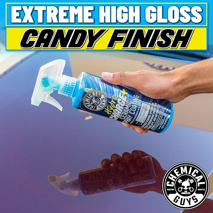 Chemical Guys WAC23016 HydroCharge High-Gloss Hydrophobic SI02 Ceramic Spray Coating, 16 fl oz + MIC_292_02 Microfiber Applicator (2 Pack) + MIC_506_03Premium Microfiber Towels (16"x16") 3 Pack