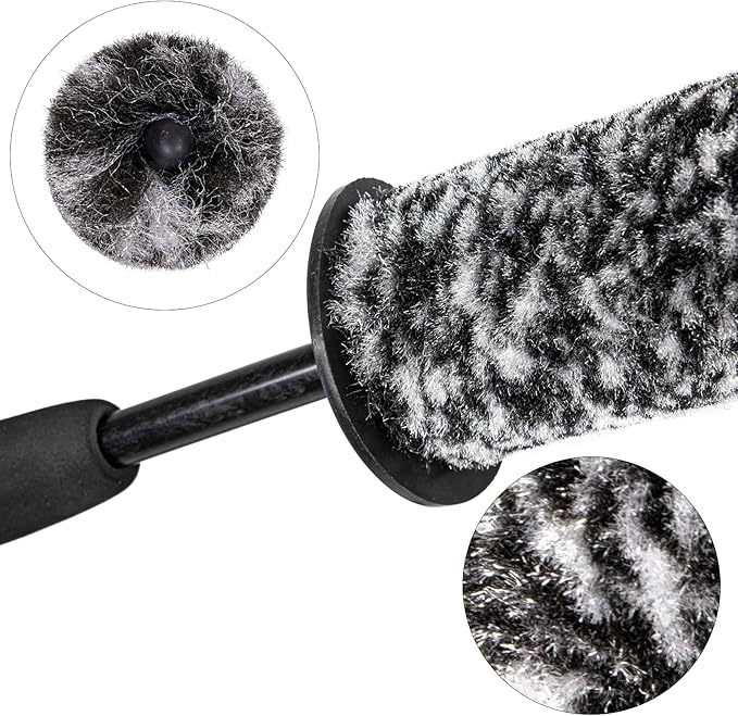 Car Wheel Rim Brush Kit, Woolies Wheel Brush, Car Cleaning Brush Fiber Rod, Steel Ring Fiber Cleaning Brush, Long Non-Slip Handle Clean Brush, Great to Clean Car Wheel Rim