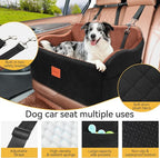 Dog Car Seat for Medium/Large Dogs, Memory Foam Pet Booster Seat for Under 55 lbs or 2 Small Dogs, Detachable Dog Car Bed for Backseat with 2 Safety Leashes and Pockets(Black/Brown, Large)