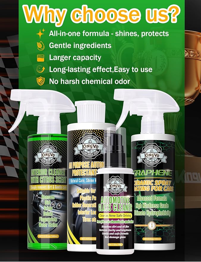 Kingvo Car Ceramic Coating, Car Spray Wax Graphene Polish Crystal Coating,Windshield Washer Fluid Window Cleaner Detailing Supplies Automotive Kit