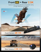 WOLFBOX G900 PRO-N Mirror Dash Cam with 8MP STARVIS 2 IMX678, 12" 4K Front and 2.5K Rear View Mirror Camera, 5.8GHz WiFi, Voice Control, Smart Night Vision, Loop Recording (SD Card Not Included)