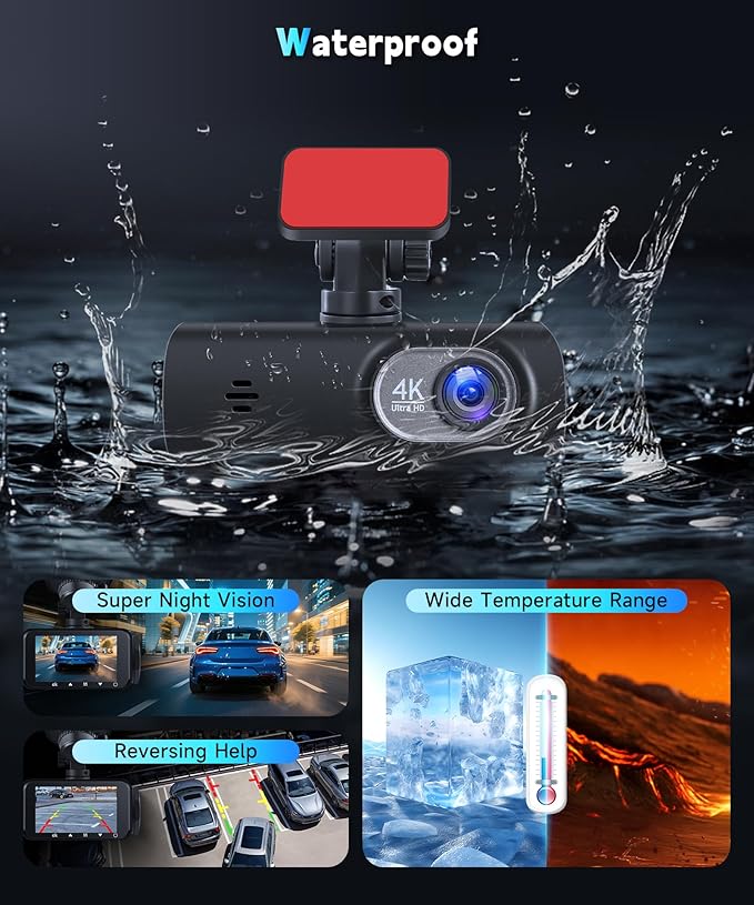 4K Dash Cam Front and Rear,WiFi Dash Camera for Cars with App Control Dual Dash Camera with Loop Recording,Night Vision,G- Sensor, 1.47" DashCam with 24H Parking Monitor+64GB TF Card