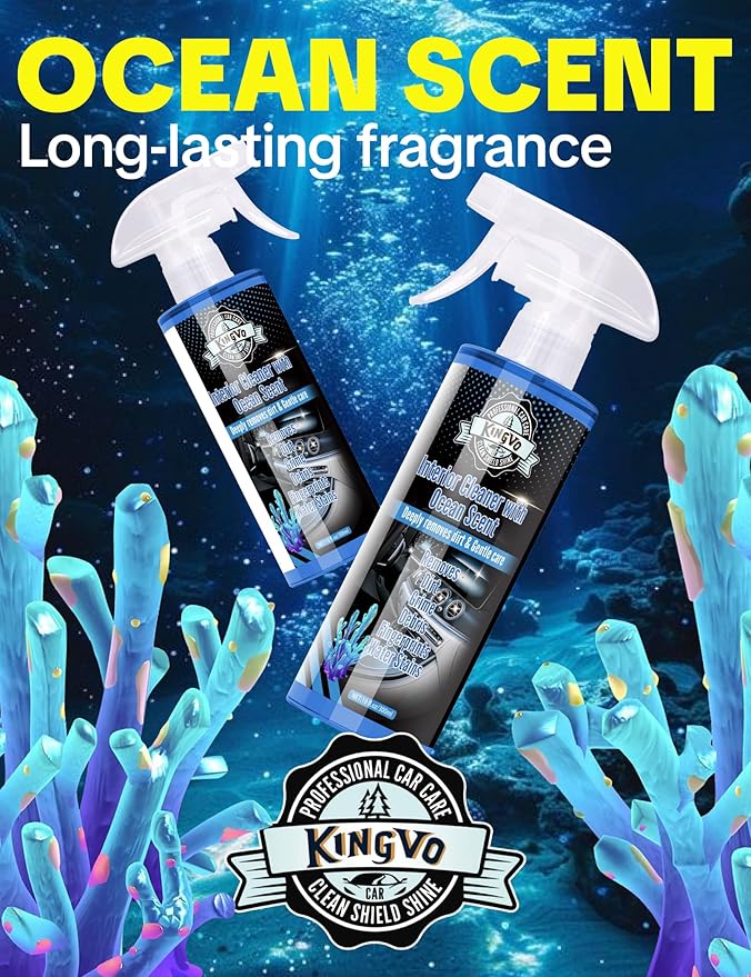 Car Interior Cleaner Spray, Multipurpose Leather Seat Cleaner Upholstery Car Cleaning Kit Auto Dashboard Vinyl Detailing Supplies Kit,Ocean Scent