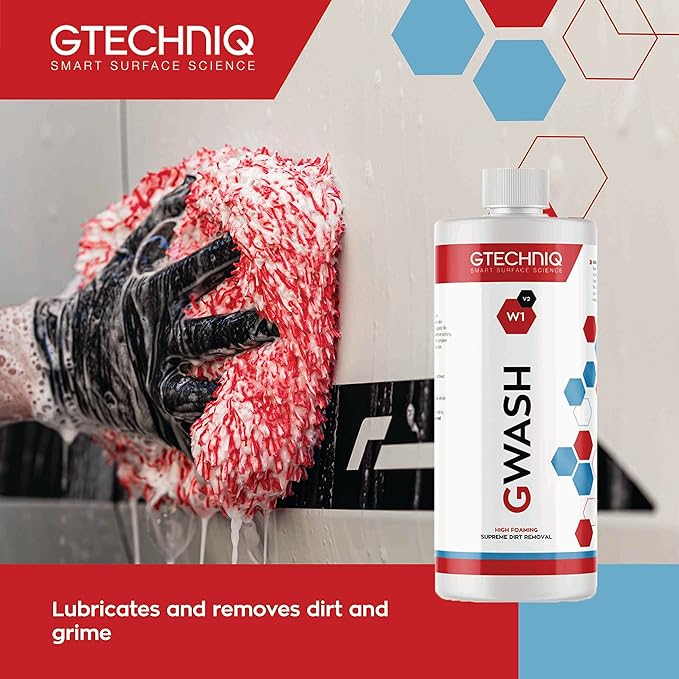 Gtechniq Car Shampoo. Auto W1 GWash Shampoo for Cars. Dirt and Stain Remover Car Cleaning Kit with Pink Grapefruit Fragrance. 100% Biodegradable Foam Cleaner, Wheel Cleaner and Screen Wash - 250ml