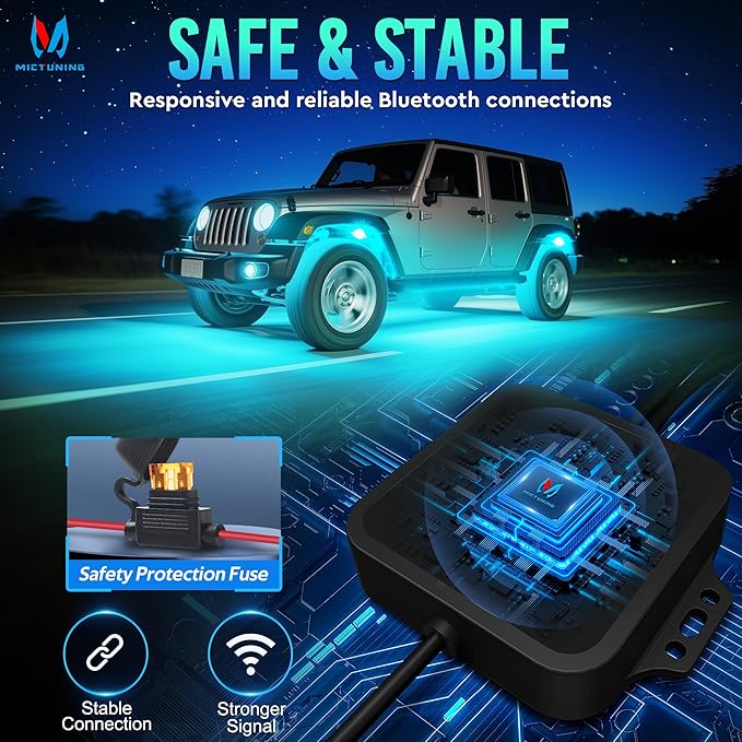 MICTUNING C1 8 Pods RGBW LED Rock Lights - Multicolor Underglow Neon Light Kit with Bluetooth Controller, Music Mode