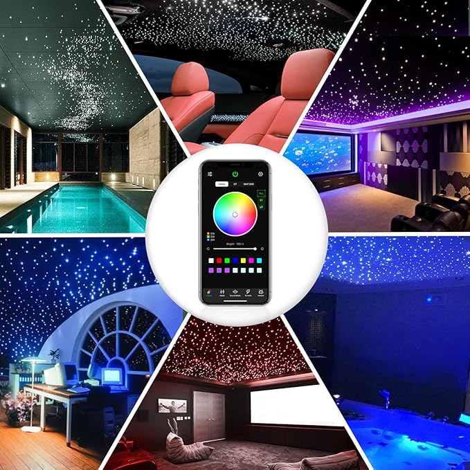 16W Twinkle Starlight Headliner Kit, 450pcs*0.03in*9.8ft Fiber Optic Strands Bluetooth APP/Remote/Music Control, RGBW Car Star Ceiling Light Kit+Adapter+Car Use Plug for Home/Theater