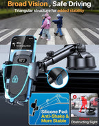 HTU 2026 Upgraded [True Military-Grade] Car Phone Holder【Safety Certs & No Smell】 Cell Phone Holder for Car Mount for Dashboard Windshield Air Vent Long Arm Thick Case,Black