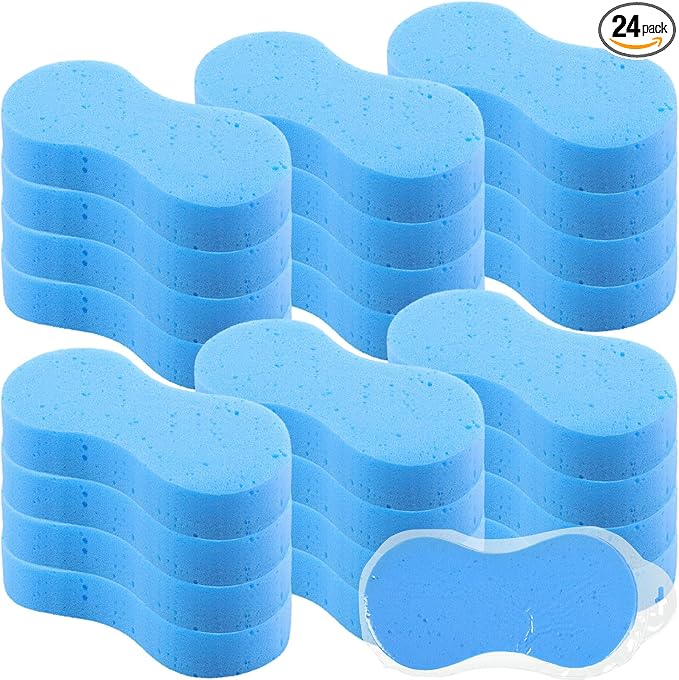 Vesici 24 Pack Car Wash Sponges Large Sponges Bulk Big All-Purpose Scrubber Thick Foam Car Cleaning Supplies for Washing Boat Kitchen Household with Single Vacuum Compressed Packing (Blue)