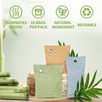 CLEVAST 16 Pack Activated Bamboo Charcoal Odor Absorber - Air Purifying Bags(8x100g, 8x50g), Natural Fresh Deodorizer and Moisture Eliminator for Home, Closet, Car Air freshener
