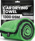 EVEO Car Drying Towel - (1300 GSM) XL Drying Towels Car Detailing - Car Microfiber Towel (36"x24") Microfiber Drying Towels for Cars Towels Drying, Car Wash Towels, Ultra Absorbent - Grey & Green