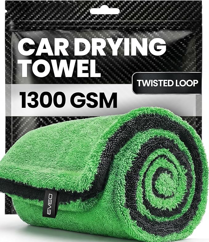 EVEO Car Drying Towel - (1300 GSM) XL Drying Towels Car Detailing - Car Microfiber Towel (36"x24") Microfiber Drying Towels for Cars Towels Drying, Car Wash Towels, Ultra Absorbent - Grey & Green