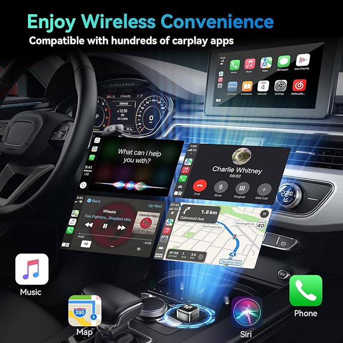 2-in-1 Mini CarPlay Adapter for iPhone & Android, Auto Stable Connection with Zero Latency with USB-A/USB-C Ports