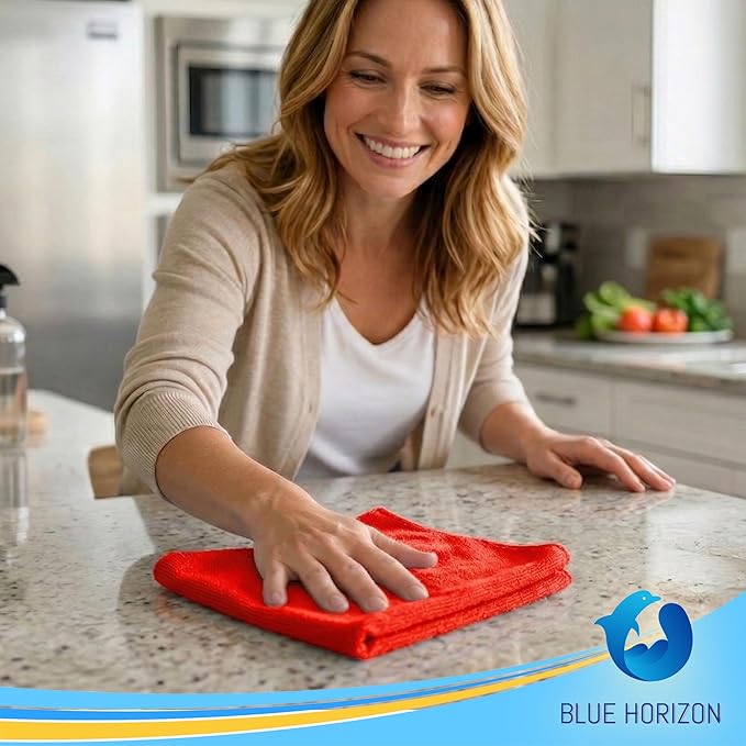 Red Microfiber Cleaning Towels, 3 Dozen Dual-Sided Cleaning Cloths Bulk Pack, Ultra Soft Plush Wash-Cloths, Micro-fiber Detailing Cleaning Cloths for Car, Household and Commercial (Red, 16" x 16")