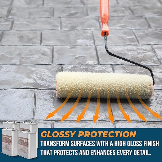 DeckGeneral High Gloss Masonry Sealer 5745 - Heavy Duty Outdoor Concrete Sealer - Multi-Purpose Acrylic-Based Waterproof Coating for Bricks, Mortar, Patio, Stairs, Walls, Pavement -Case of 4(1 Gal)