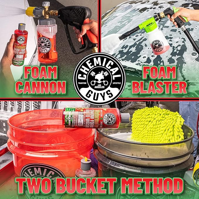Chemical Guys CWS20864BB Basic Car Wash & Bucket Bundle - Watermelon Snow Foam Car Wash Soap, 64 oz (Half Gallon), Watermelon Scent + Heavy Duty Smoked Obsidian Black Detailing Bucket (2 Items)
