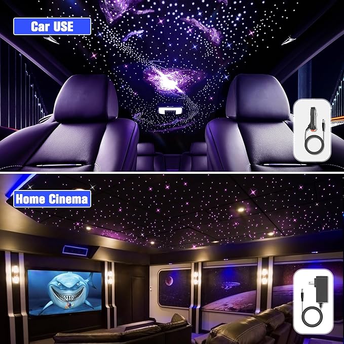 32W Twinkle Starlight Headliner Kit, 800pcs*0.03in*9.8ft LED Fiber Optic Lights Kit, Star Ceiling Light+10 Crystals+Adapter+Car Use Plug for Car Roof/Home with APP/Remote/Music Mode