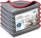 Lint Free Carbon Microfiber Cleaning Cloth Glass Window Polishing Streak Free Miracle Easy Clean Rag Reusable for Mirror Kitchen Dish Auto Detailing, Pack of 6, 12"x12", 400GSM
