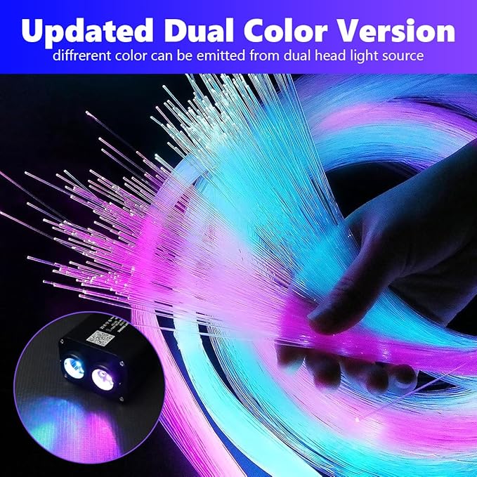 AMKI Dual Color 20W Twinkle Starlight Headliner Kit Mixed 860pcs*9.8ft Cables Fiber Optic Light Cable Sound Activated Music Mode APP/Remote Control Dual Port Light Box for Car Home Roof Decor