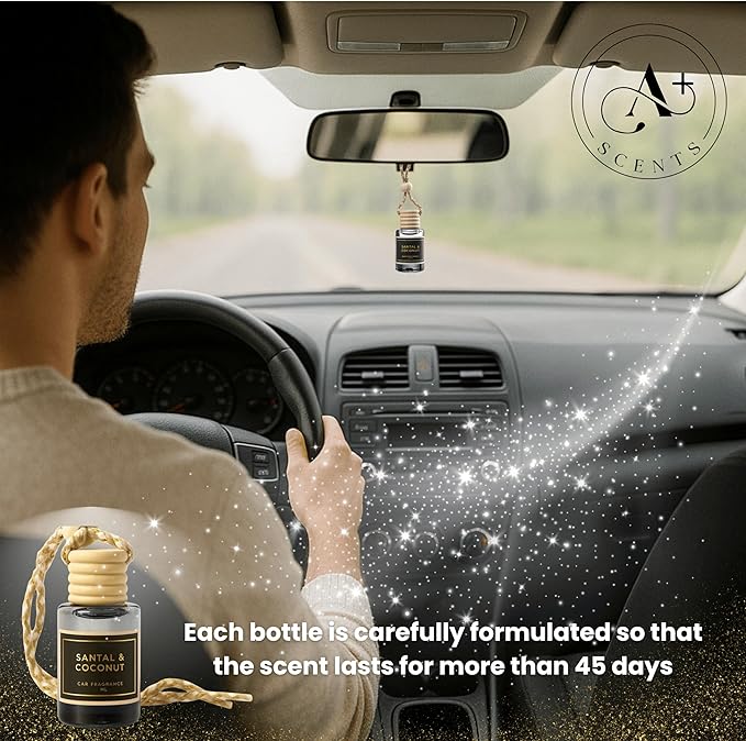 Car Hanging Diffuser - Long Lasting Car Freshener - Japanese Squash Scent - Lasts up to 60 days (Desert Bloom), Black, Gold