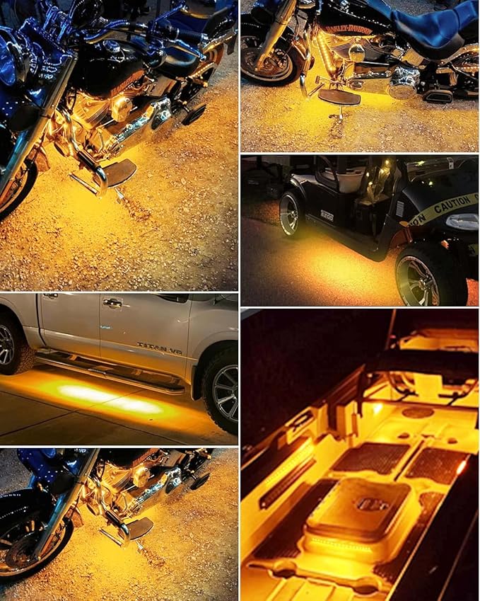 Keiurot 12V Led Light Strip 32CM Waterproof Led Light Strips for Cars Motorcycles Golf Cart Interior & Exterior Marine Boat Amber Led Strip Lights 12V 5050 18SMD,Pack of 4