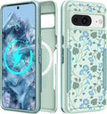 for Google Pixel 8 Case 6.2 Inch - Compatible with MagSafe Women Girls Cute Magnetic Protective Cover Unique Girly Blue Flowers Heavy Duty Shockproof Design for Google Pixel 8 Phone Cases